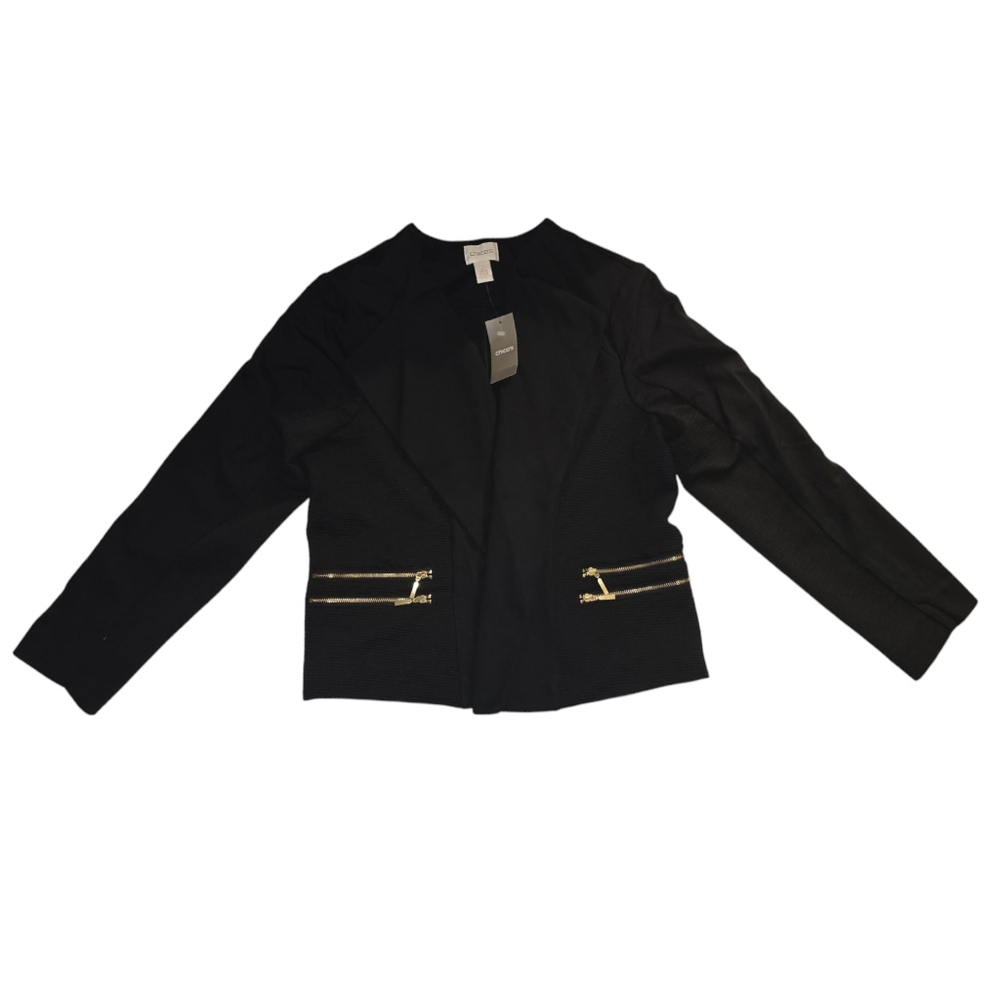 NWT VTG Chico's Women's Pointe Jacket Size 2 Black Gold Zipper Pockets MSRP $129